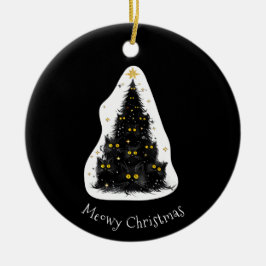 Adorno De Cerámica Fun Black Cat Meowy Christmas Tree