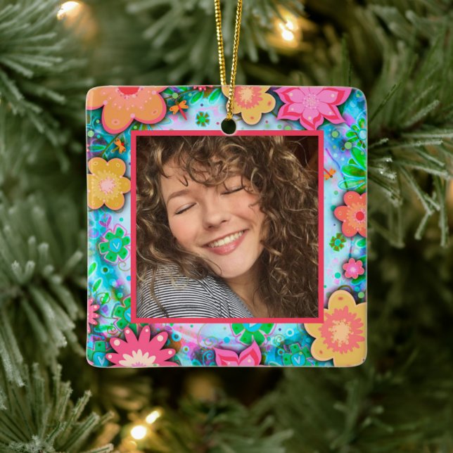 Adorno De Cerámica Fun Floral Personalizado Foto Fecha (Árbol)