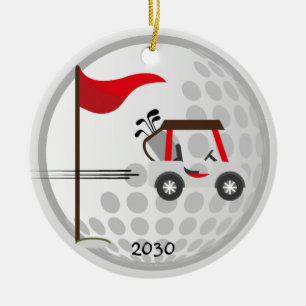 Adorno De Cerámica Fun Golfing Golf Cart Ball Golfers Nombre personal