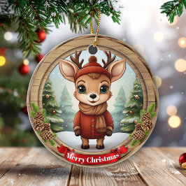 Adorno De Cerámica Fun Rustic Pine Wood Fawn Gift Tag Unique Doe 🦌🎄
