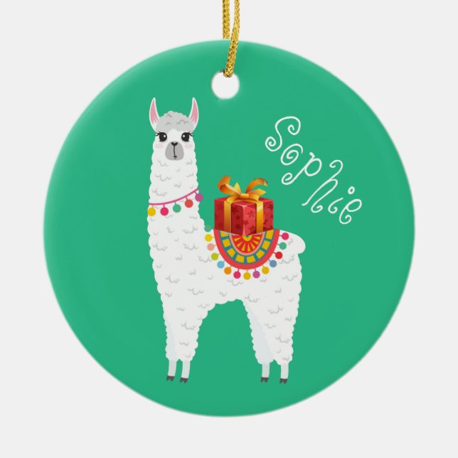 Adorno De Cerámica Funky Alpaca Navidades linda llama (Frente)