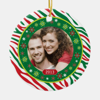 Adorno De Cerámica Funky Red Green Zebra Print Family Photo Navidades