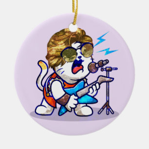 Adorno De Cerámica Funky Rockstar Cat - Guay Music Lover Kitty