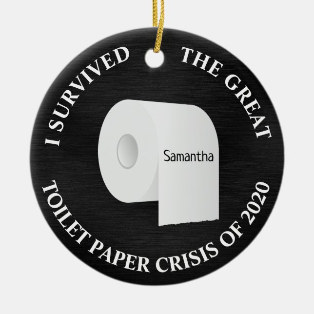 Adorno De Cerámica Funny 2020 Navidades de papel higiénico negro (Frente)
