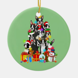 Adorno De Cerámica Funny árbol de navidad de Boston terrier ilumina a
