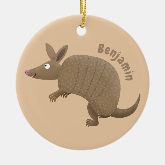 Adorno De Cerámica Funny armadillo feliz personalizado ilustracion (Frente)