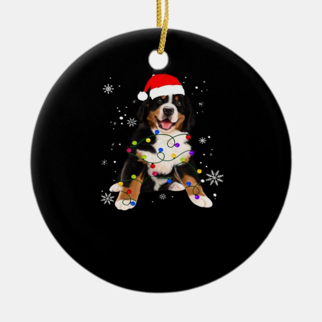 Adorno De Cerámica Funny Bernese Mountain Dog Lights Christmas Matchi (Frente)
