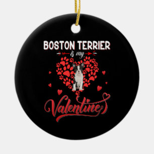 Adorno De Cerámica Funny Boston Terrier es mi San Valentín
