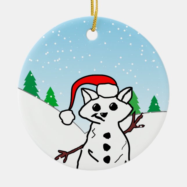 Adorno De Cerámica Funny Cat Lover Navidades Holiday Snowman (Frente)