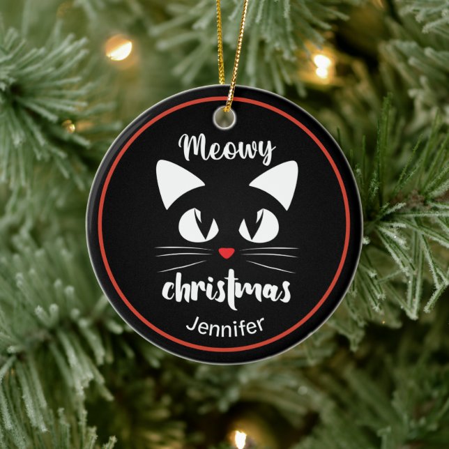 Adorno De Cerámica Funny Cat Meowy Navidades personalizados (Árbol)