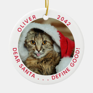 Adorno De Cerámica Funny Cat Santa Navidades