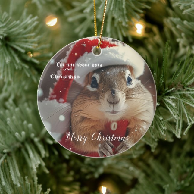 Adorno De Cerámica Funny Chipmunk Nut Merry Christmas Photo (Árbol)