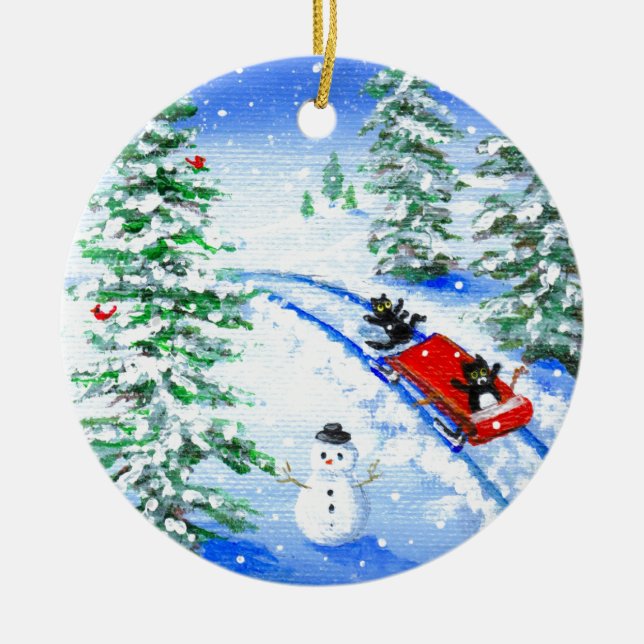 Adorno De Cerámica Funny Christmas Black Cat Art Creationarts (Frente)