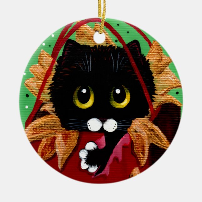 Adorno De Cerámica Funny Christmas Black Cat Art Creationarts (Frente)