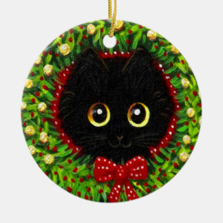 Adorno De Cerámica Funny Christmas Black Cat Art Creationarts