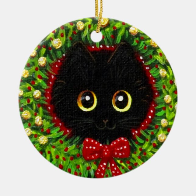 Adorno De Cerámica Funny Christmas Black Cat Art Creationarts (Frente)