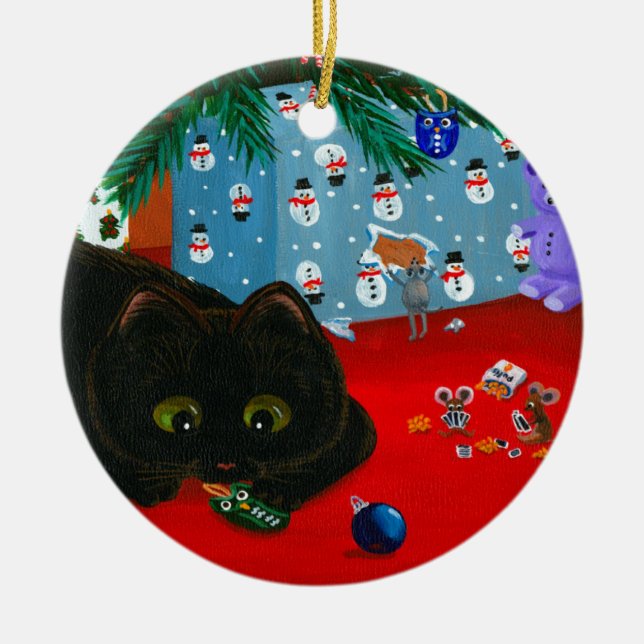 Adorno De Cerámica Funny Christmas Black Cat Art Creationarts (Frente)