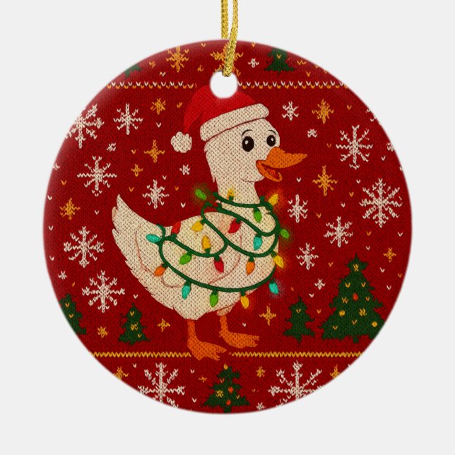 Adorno de cerámica Funny Christmas Goose Ornament  (Frente)