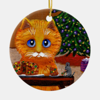 Adorno De Cerámica Funny Christmas Orange Cat Art Creationarts