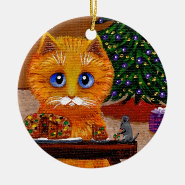 Adorno De Cerámica Funny Christmas Orange Cat Art Creationarts (Frente)