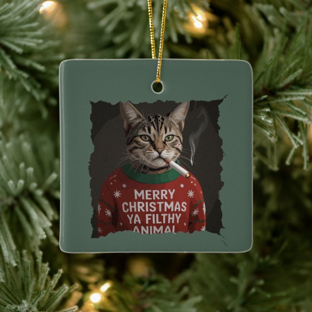 Adorno De Cerámica Funny Christmas Smoking Cat Sarcastic Holiday Meme (Árbol)
