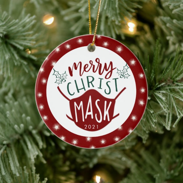 Adorno De Cerámica Funny COVID MERRY ChristMASK Photo Red (Árbol)