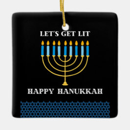 Adorno De Cerámica Funny Cute Blue Hanukkah Menorah Design