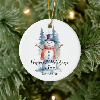 Adorno De Cerámica Funny Cute MInimalist Snowman Frosted Forest 