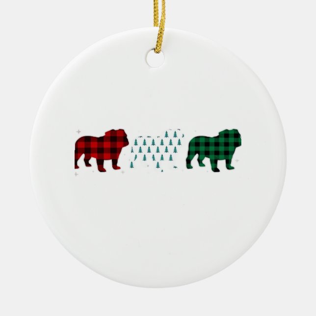 Adorno De Cerámica Funny English Bulldog Red Plaid Christmas Dog Love (Frente)