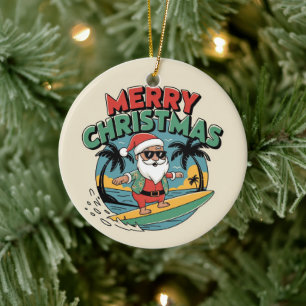 Adorno De Cerámica Funny Feliz navidad surf navideño Santa vacaciones
