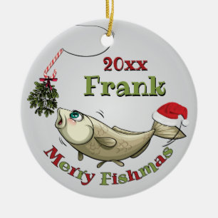 Adorno De Cerámica Funny Fishing Navidades - Merry Fishmas Mistletoe