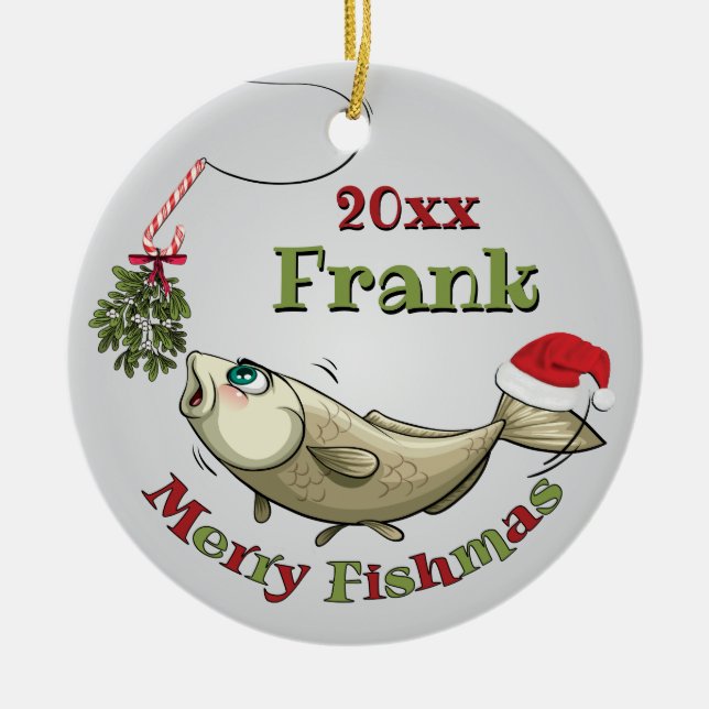 Adorno De Cerámica Funny Fishing Navidades - Merry Fishmas Mistletoe (Frente)