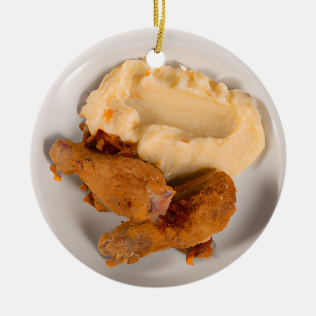 Adorno De Cerámica Funny Fried Chicken Pun Navidades (Frente)