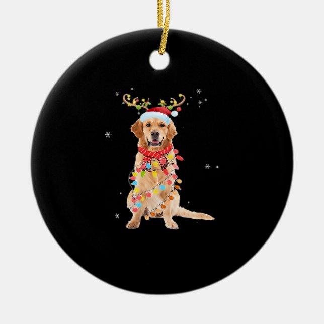 Adorno De Cerámica Funny Golden Retriever Christmas Tree Santa Reinde (Frente)
