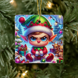 Adorno De Cerámica Funny Grumpy Elf Navidades