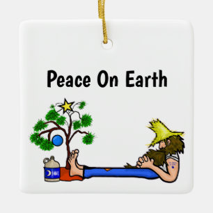 Adorno De Cerámica Funny Hillbilly y Santa Moonshine Ornament