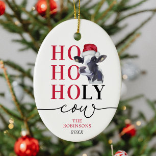 Adorno De Cerámica Funny Holy Cow Navidades