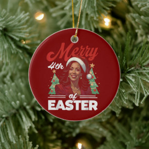 Adorno De Cerámica Funny Kamala Harris Navidades Santa Hat