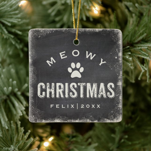 Adorno De Cerámica Funny Meowy Merry Christmas Cat Photo Name Persona (Árbol)