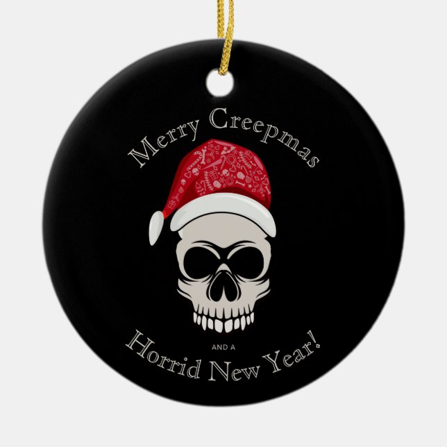 Adorno De Cerámica Funny Merry Creepmas Skull Santa Names (Frente)