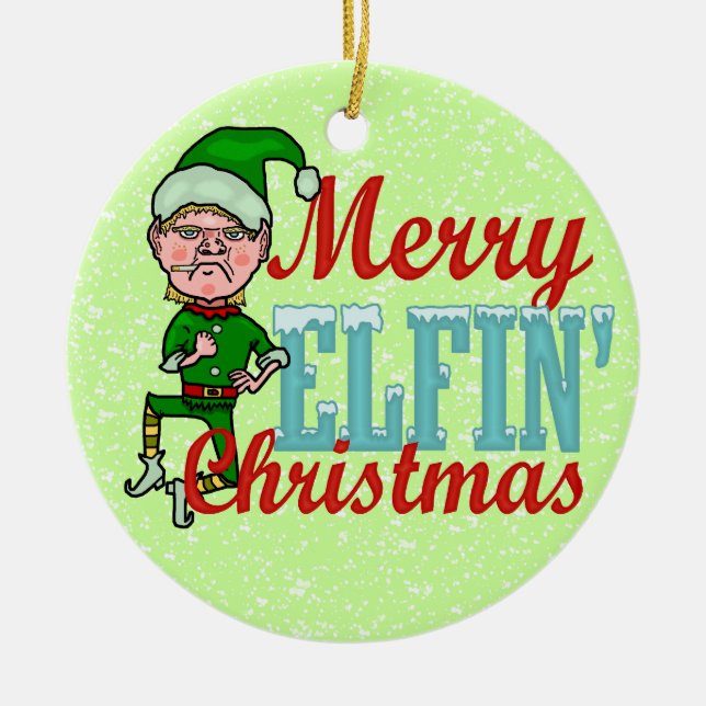 Adorno De Cerámica Funny Merry Elfin Navidades Bah Humbug (Frente)
