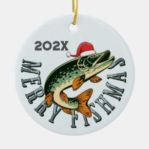 Adorno De Cerámica Funny Merry Fishmas Santa Fish