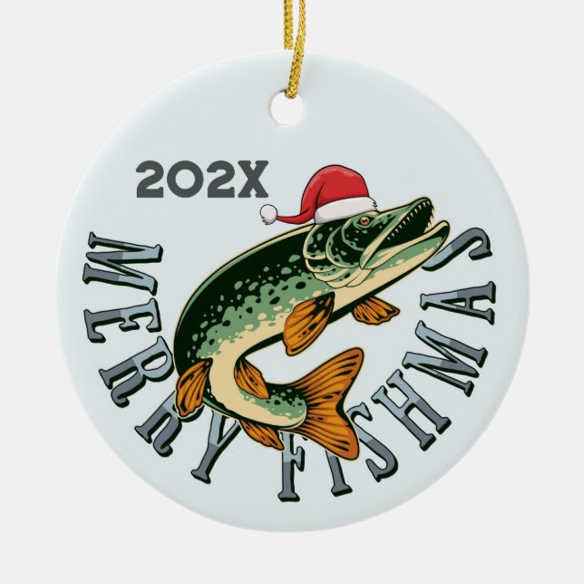 Adorno De Cerámica Funny Merry Fishmas Santa Fish (Frente)