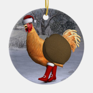 Adorno De Cerámica Funny Naranja Rooster Santa Claus