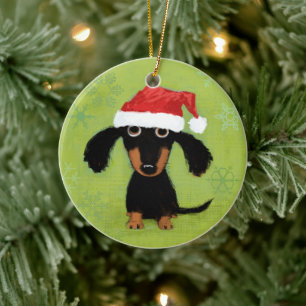 Adorno De Cerámica Funny Navidades de Perro Wiener de Dachshund Santa