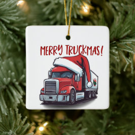 Adorno De Cerámica Funny Navidades Semi Transport Truckmas