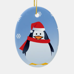 Adorno De Cerámica Funny Penguin Navidades Santa Claus Ornament