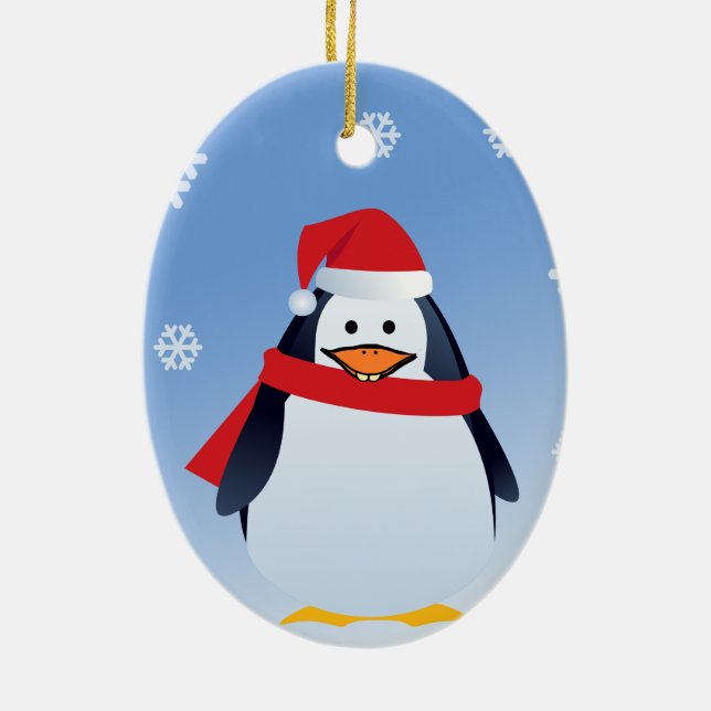 Adorno De Cerámica Funny Penguin Navidades Santa Claus Ornament (Atrás)