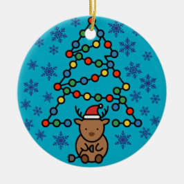 Adorno De Cerámica Funny Reindeer with Plug and Christmas Light Tree