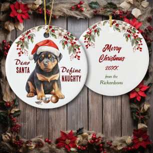 Adorno De Cerámica Funny Rottweiler Define Navidades traviesos